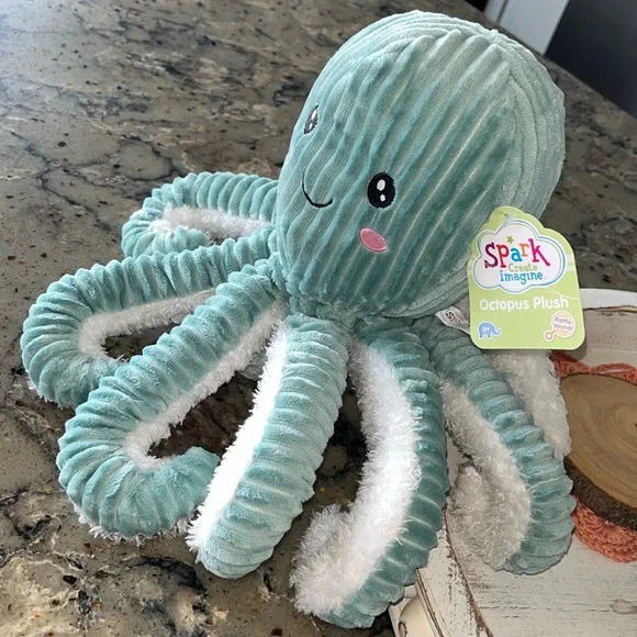 NWT Spark Create Imagine Octopus Plush w/ Rattle, Ages 0+ Teal & White Baby Toy - Picture 3 of 10